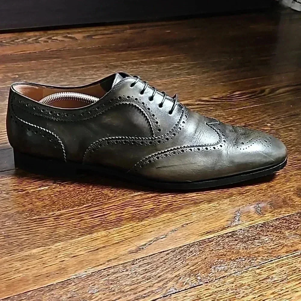 Christian Louboutin Burnished Gray Leather Brogue Size 13 shoe trees & dust bags - Picture 9 of 10